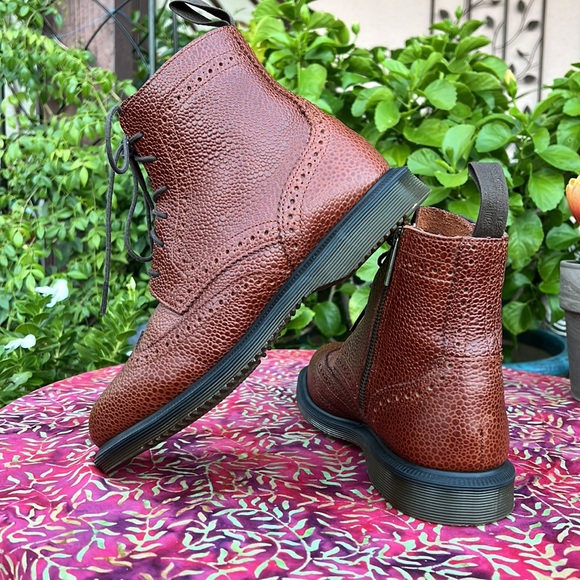 Dr. Martens Delphine Caramel Brown Brogue Detail Wingtip Ankle Boots - Picture 11 of 17